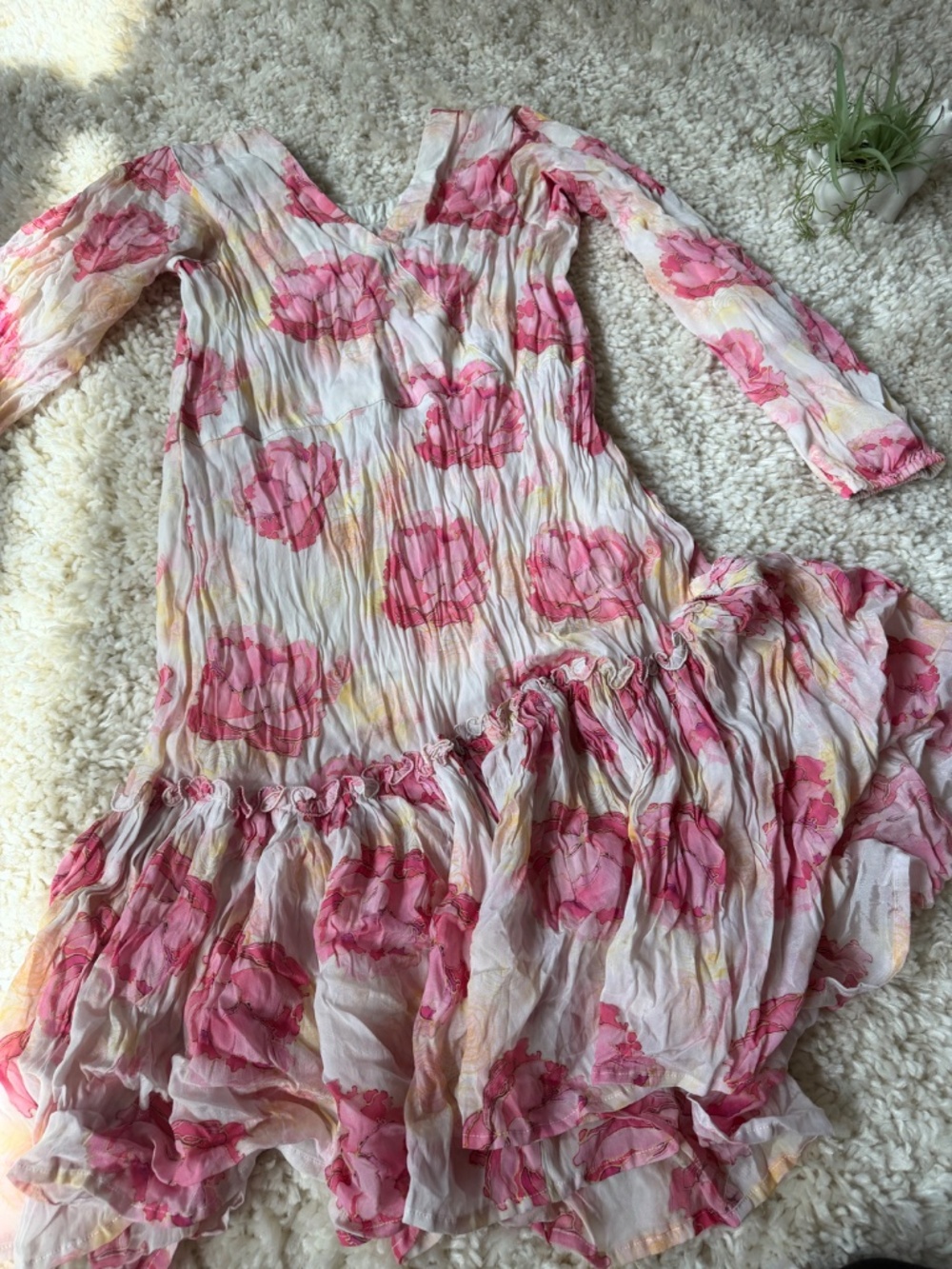 Soft pink Pink Floral Tiered Midi Dress ruffled, unique floral summer spring wit - Picture 4 of 4